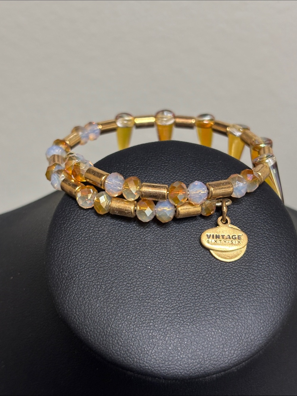 Alex and Ani Gold Tone and Amber Spike Beaded Wrap Bracelet Elegant Adjustable